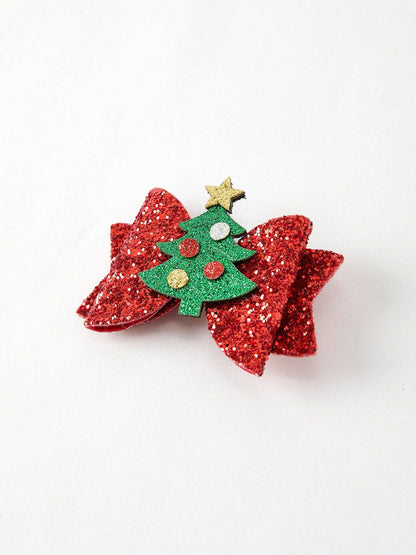 Christmas Tree Sequin Bow Hair Clip- Hair Accessories