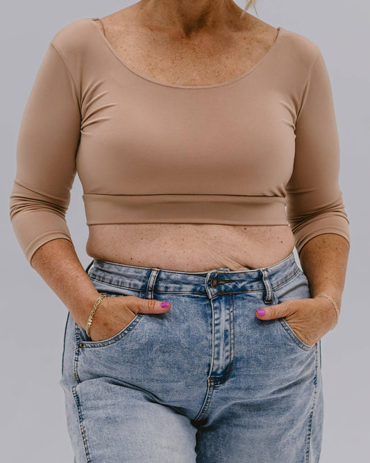 Elegant 3/4 Sleeve Halftee in Nude- Misses and Plus (XS-3X)