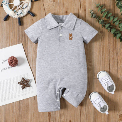 Bear Polo Collar Jumpsuit in Lt Grey- Infant Boys (0/3M-12/18M)