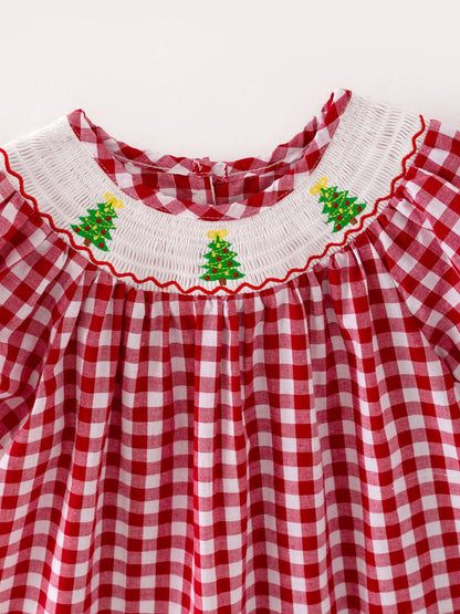 Christmas Tree Smocking Dress in Red- Girls (2-7)