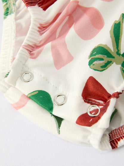 Christmas Bow Romper in Ivory- Infant Girls (3M-18M)