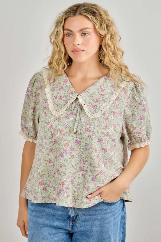 Delia Top in Sage Multi- Misses (S-XL)