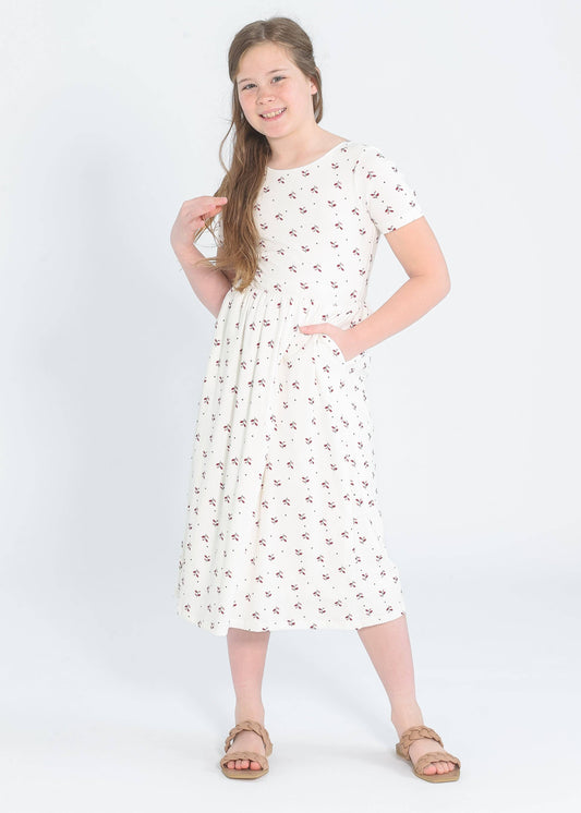 Jasmine Short Sleeve Dress in Ivory- Tween (XS 5/6 - XL 14)