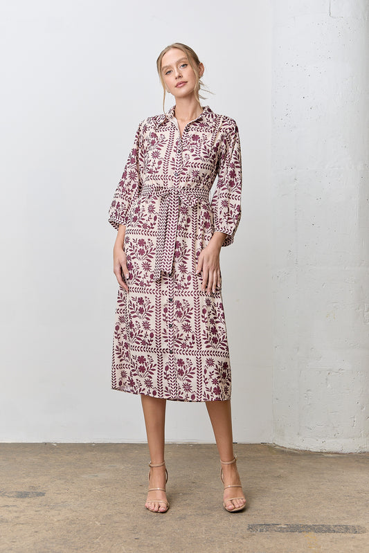 Elara Dress in Cream/Wine- Misses and Plus (S-3X)