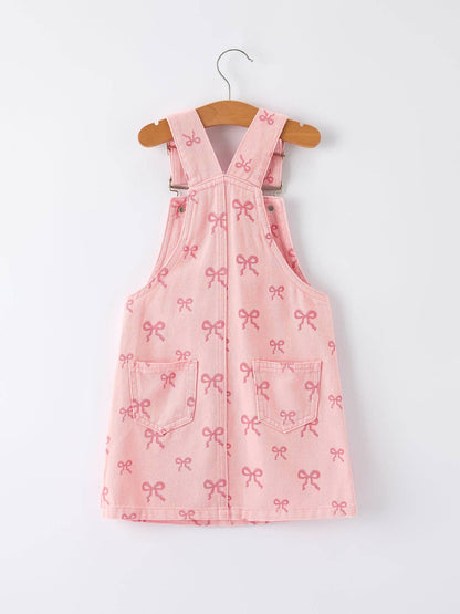 Bow Overall Dress in Pink- Girls (2-7)