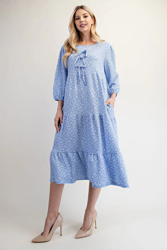 Ava Dress in Blue Floral- Misses and Plus (S-3X)