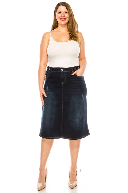 Danielle Denim Skirt in Dk Indigo- Misses & Plus (S-3X)