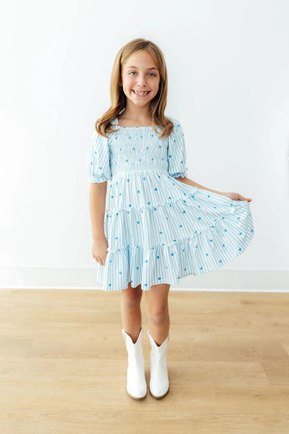 Smocked Ruffle Dress in Blueberry Kisses- Girls/Tween (2T-4T)