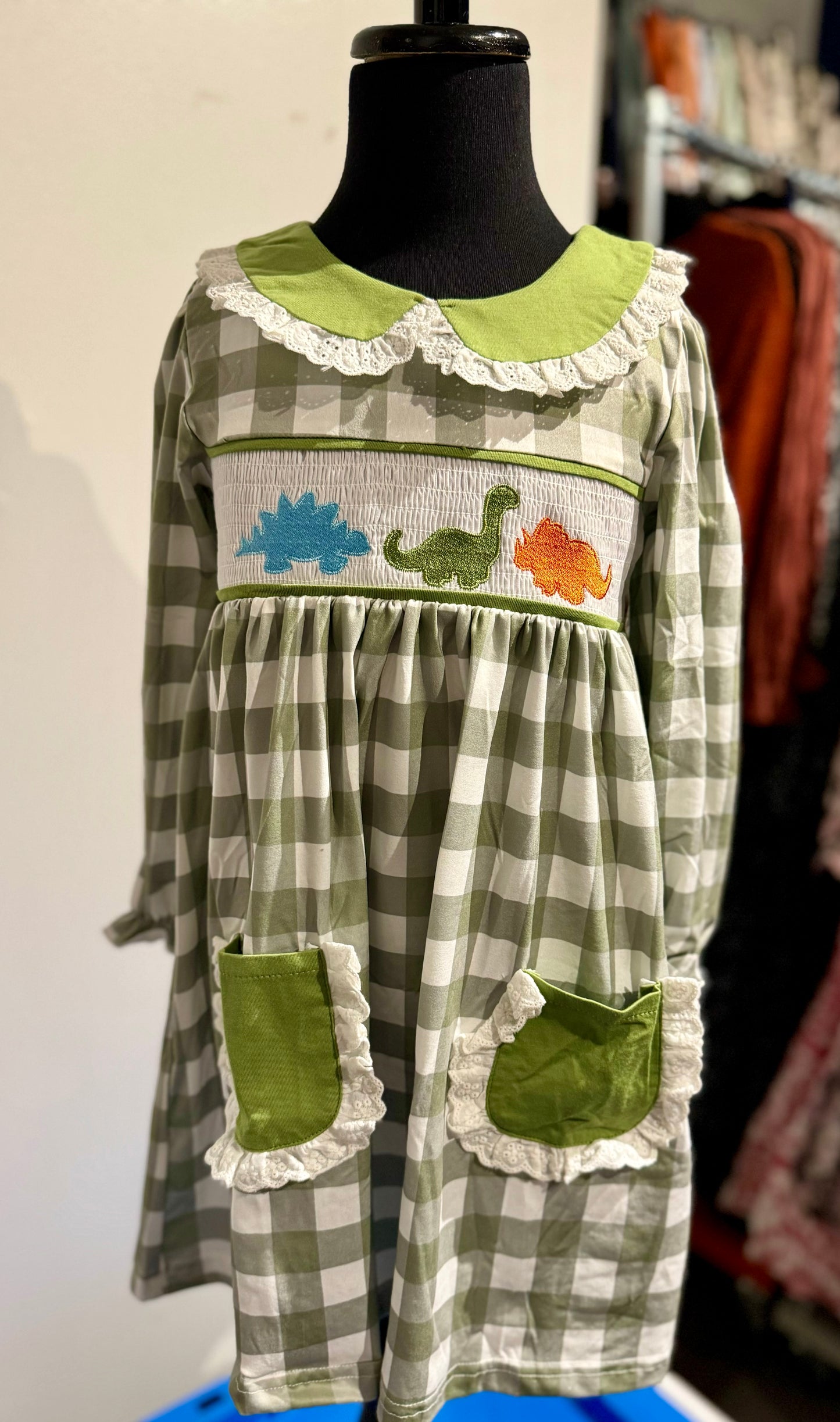 Dinosaur Smocked in Green- Girls (5 & 6)