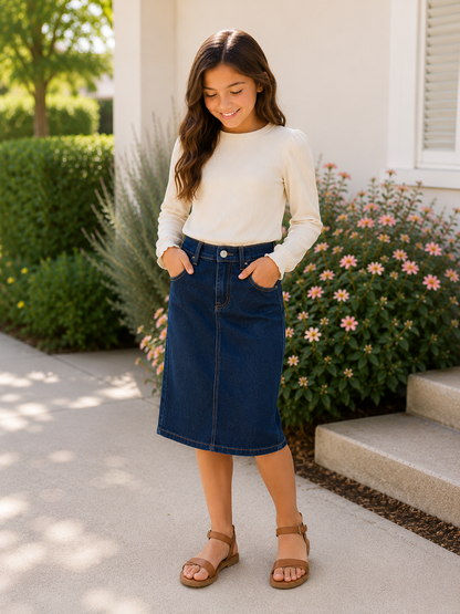 Scottie Denim Skirt in Dk Indigo- Girls/Tween (S 4/6-L 12/14)