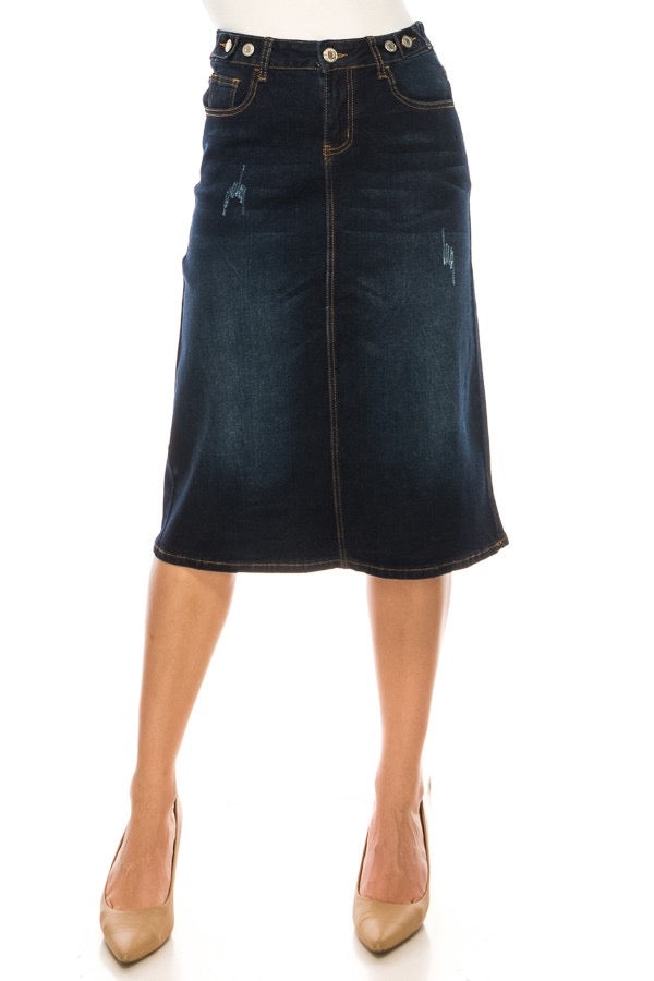 Danielle Denim Skirt in Dk Indigo- Misses & Plus (S-3X)