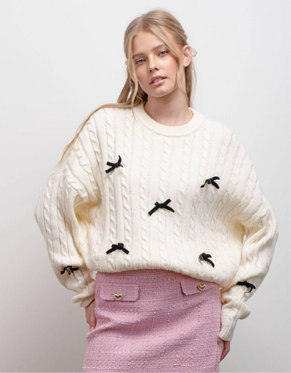 Bow Detail Sweater in Ivory- Misses (S-L)