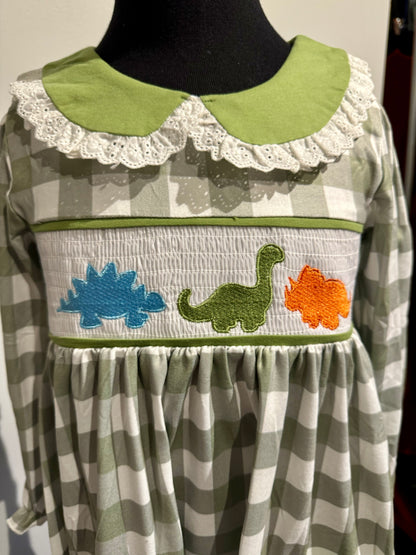 Dinosaur Smocked in Green- Girls (5 & 6)