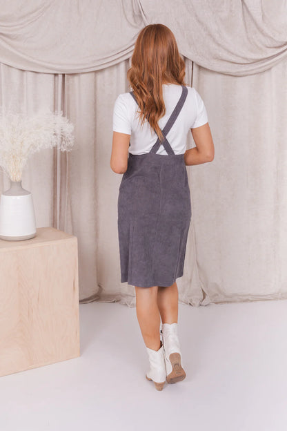 Evie Overall Dress in Smoke- Misses & Plus (S-2X)