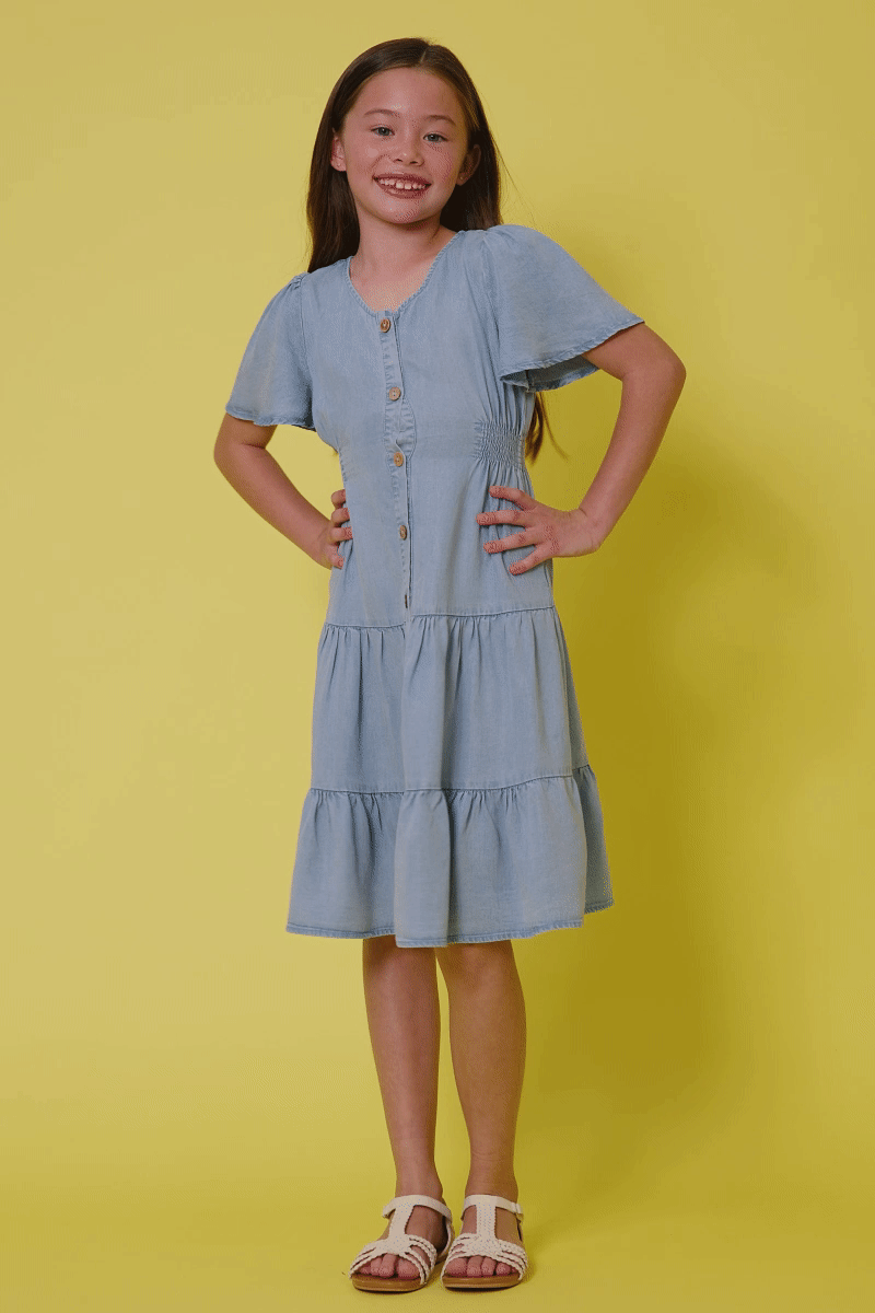 Cindy Dress in Light Denim- Tween (S 7/8 - XL 13/14)