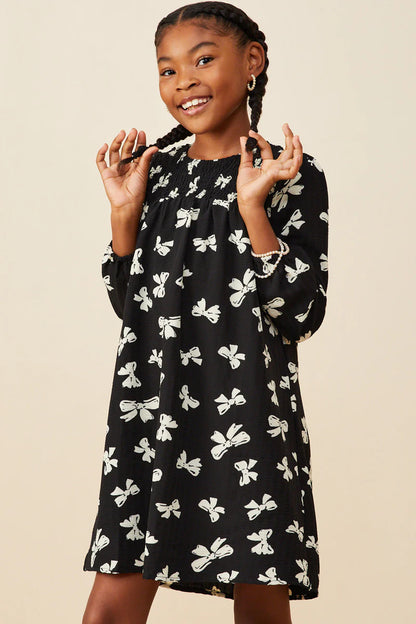 Ditsy Bow Dress in Black- Tween (S 7/8 - XL 13/14)