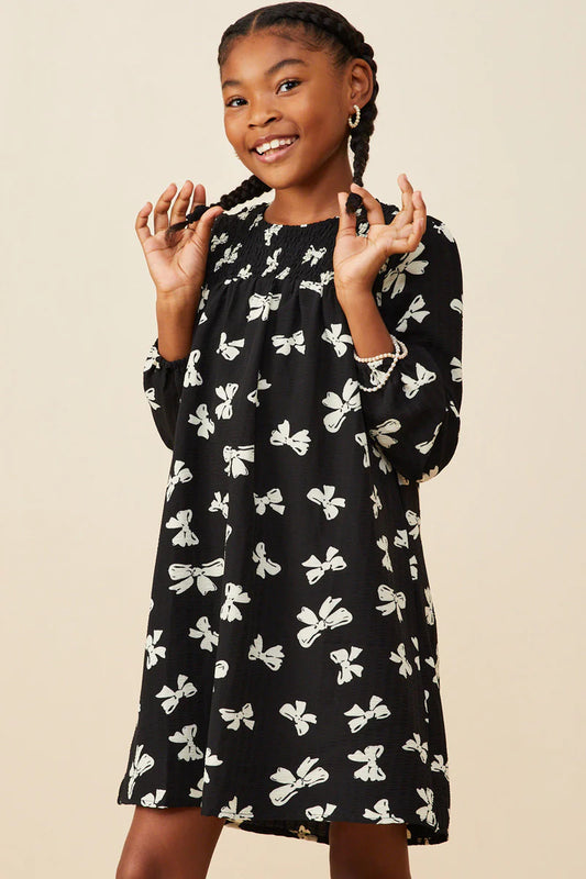 Ditsy Bow Dress in Black- Tween (S 7/8 - XL 13/14)