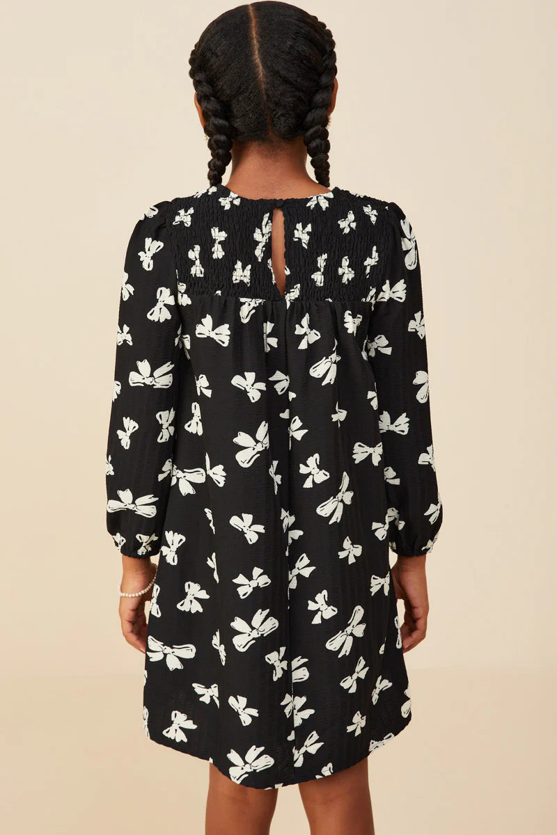 Ditsy Bow Dress in Black- Tween (S 7/8 - XL 13/14)