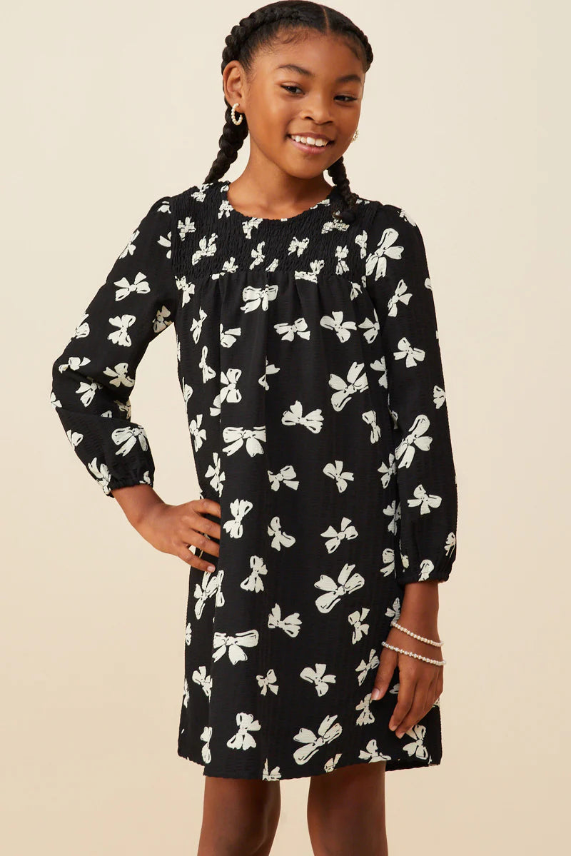 Ditsy Bow Dress in Black- Tween (S 7/8 - XL 13/14)