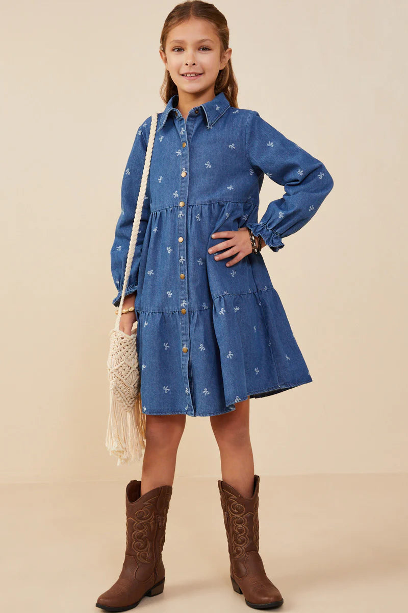 Aria Dress in Mid Denim- Tween (S 7/8 - XL 13/14)