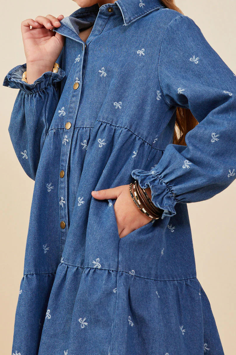 Aria Dress in Mid Denim- Tween (S 7/8 - XL 13/14)