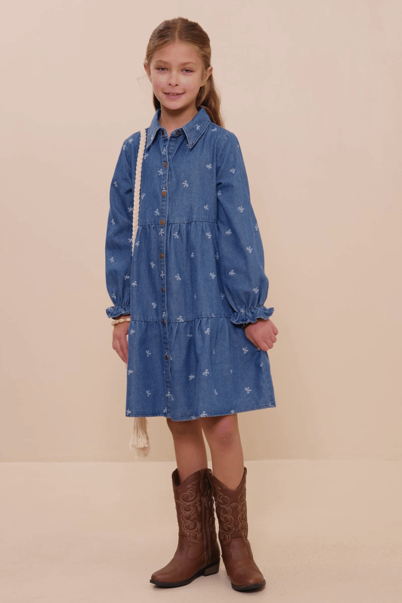 Aria Dress in Mid Denim- Tween (S 7/8 - XL 13/14)