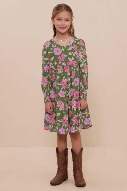 Lily Dress in Olive- Tween (S 7/8 - XL 13/14)