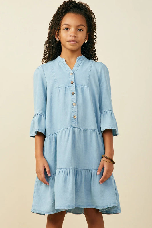 Brynlee Dress in Light Denim- Tween (S 7/8- XL 13/14)