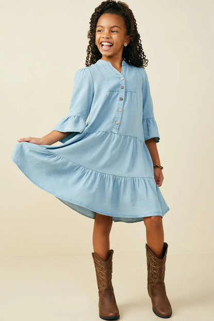 Brynlee Dress in Light Denim- Tween (S 7/8- XL 13/14)