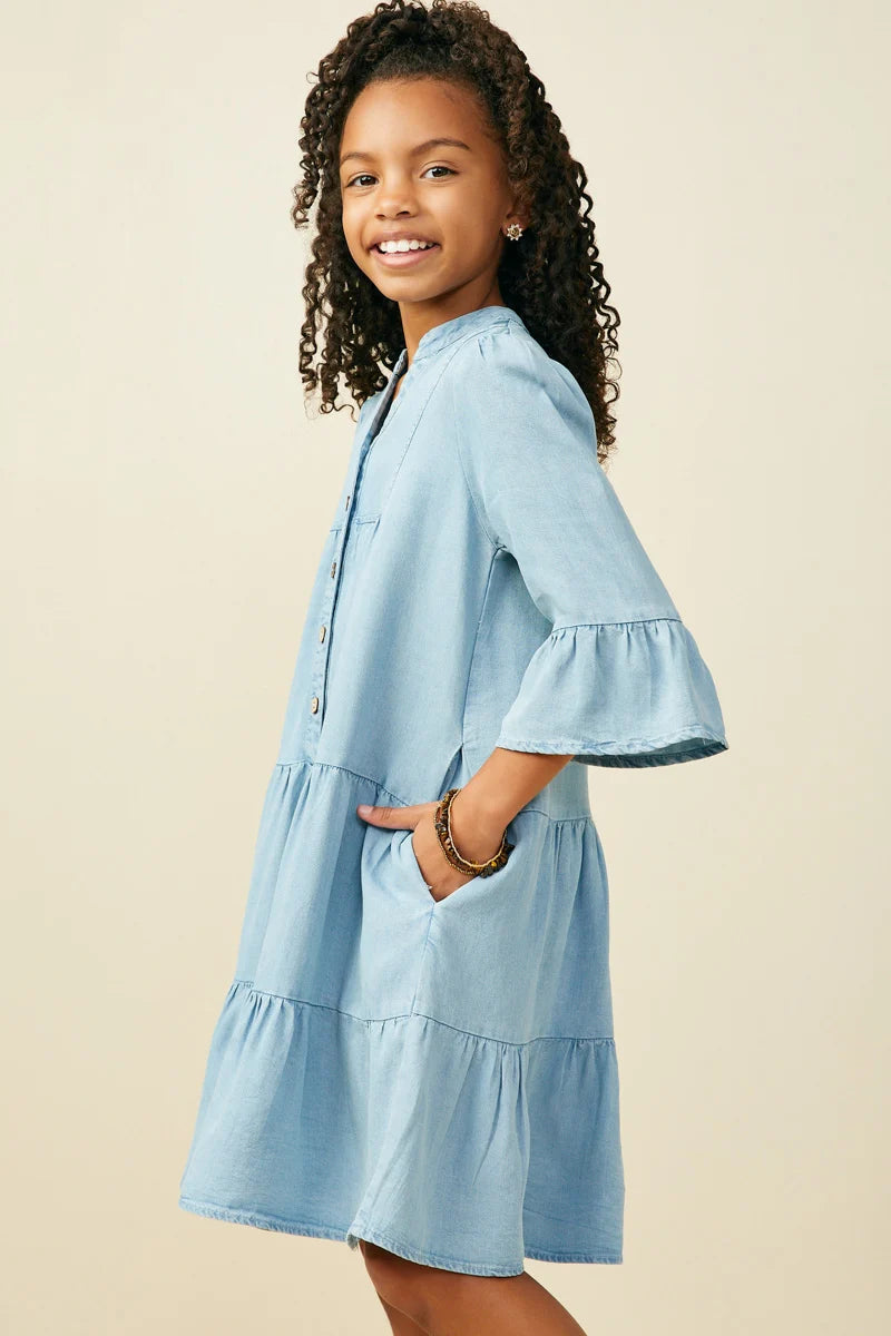 Brynlee Dress in Light Denim- Tween (S 7/8- XL 13/14)