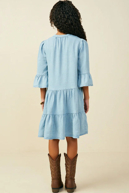 Brynlee Dress in Light Denim- Tween (S 7/8- XL 13/14)