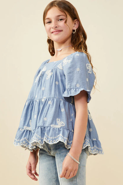 Bowbrook Top in Blue- Tween Girls (S 7/8-XL 13/14)