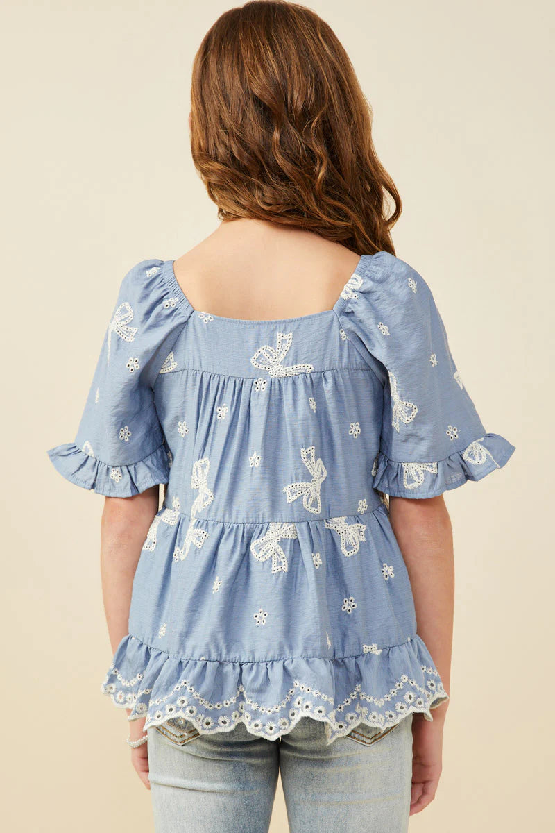 Bowbrook Top in Blue- Tween Girls (S 7/8-XL 13/14)
