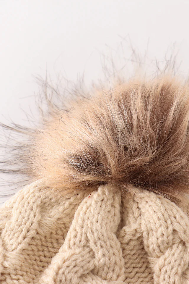 Pompom Cable Beanie in Beige- Accessories (Baby/Kids/Adult)
