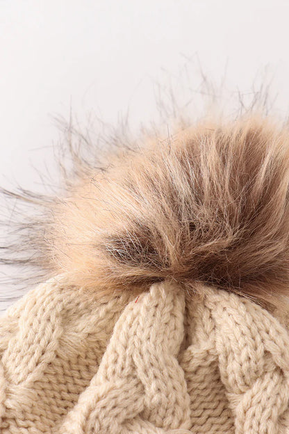 Pompom Cable Beanie in Beige- Accessories (Baby/Kids/Adult)