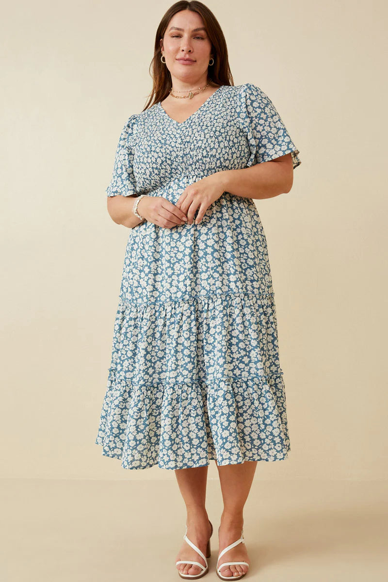 April Dress in Dusty Blue- Plus (1X-2X)