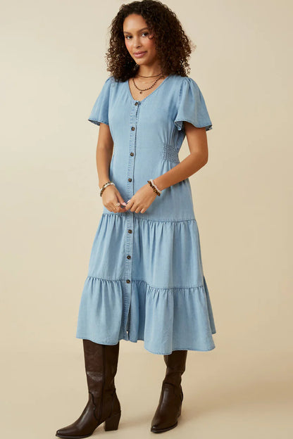 Cindy Dress in Denim- Misses and Plus (S-2X)