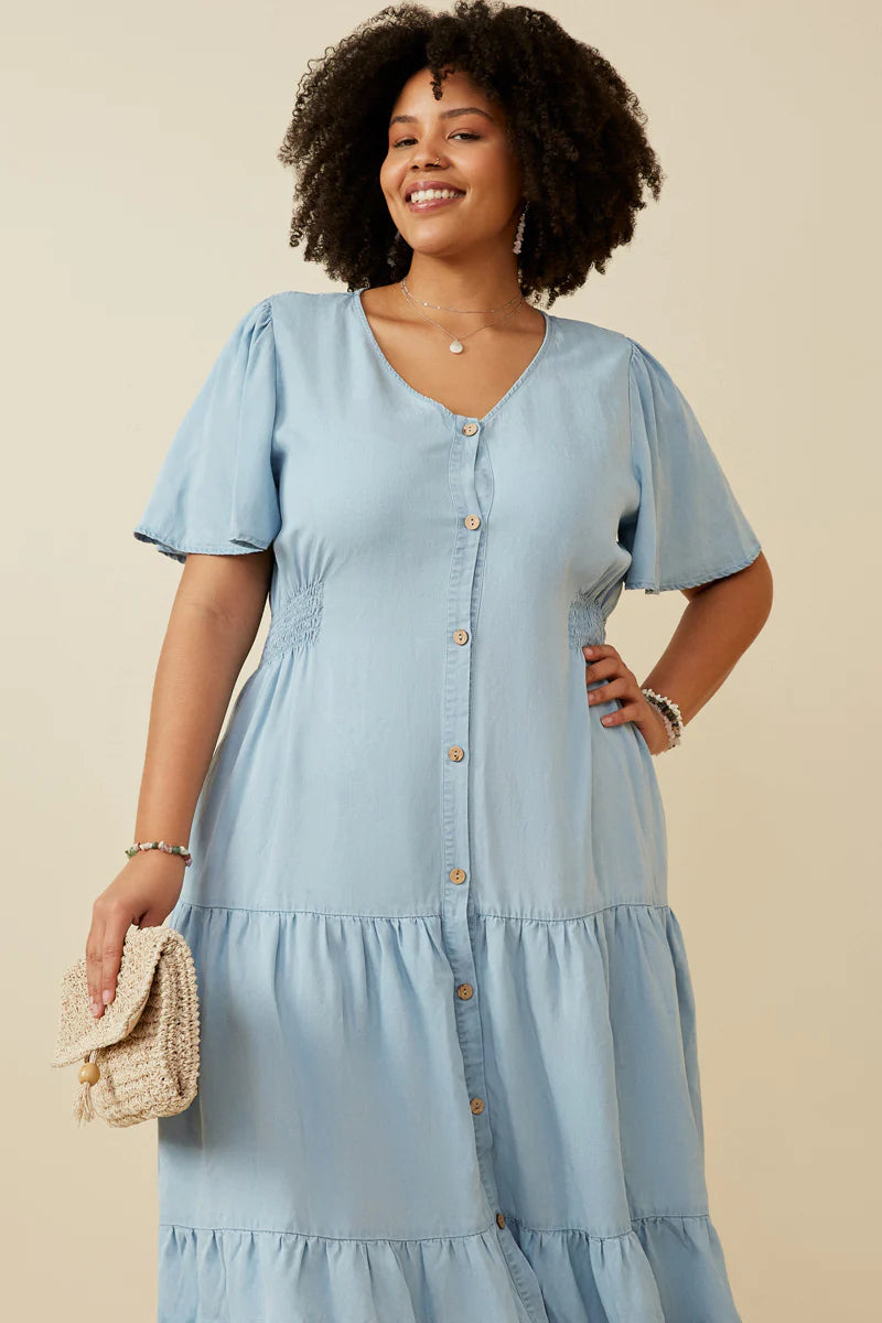 Cindy Dress in Denim- Misses and Plus (S-2X)