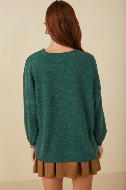 Noel Knit Top in Green- Misses and Plus (S-3X)
