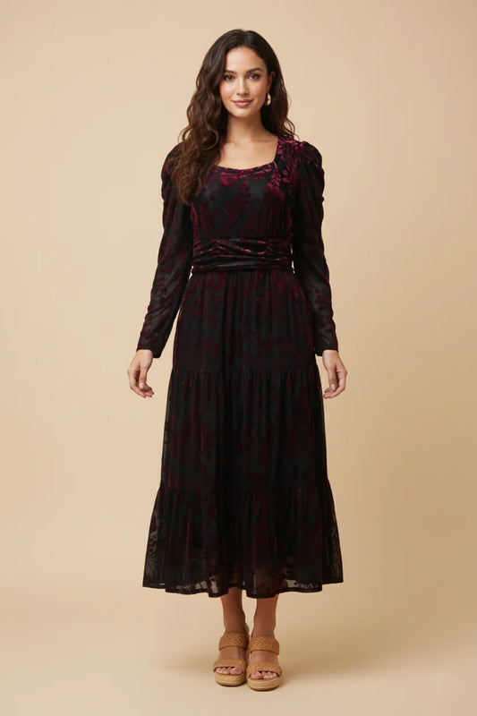 Juliette Dress in Burgundy- Misses and Plus (S-3X)