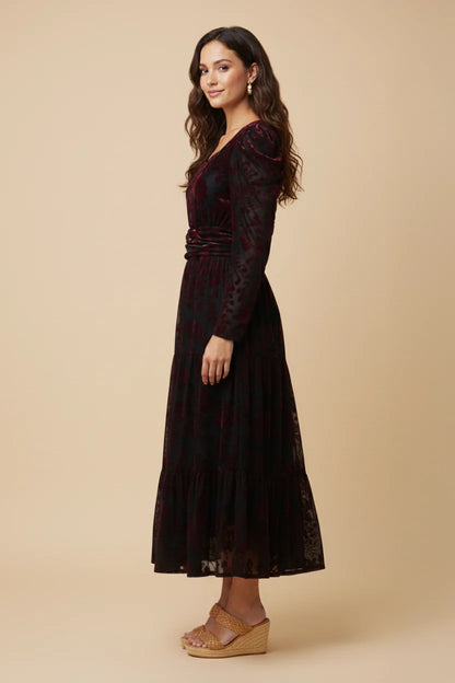 Juliette Dress in Burgundy- Misses and Plus (S-3X)