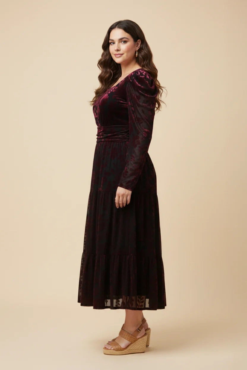 Juliette Dress in Burgundy- Misses and Plus (S-3X)