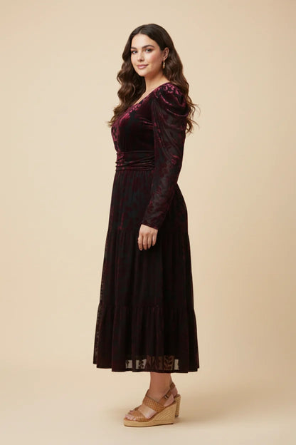 Juliette Dress in Burgundy- Misses and Plus (S-3X)