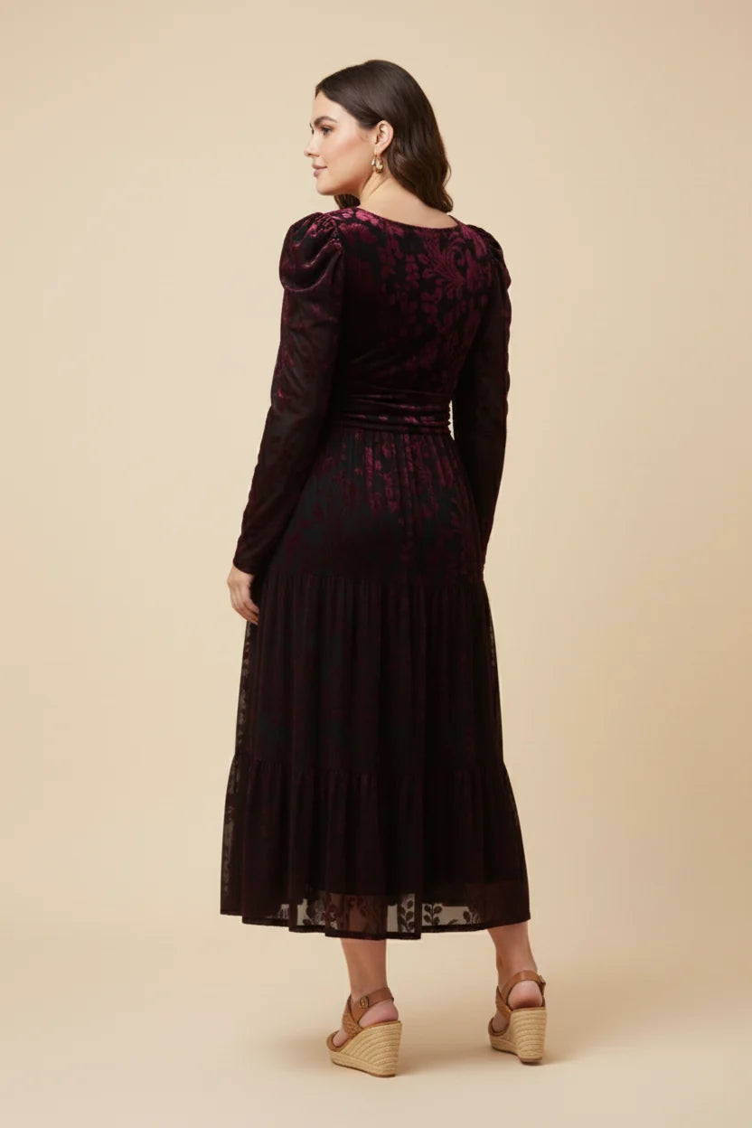 Juliette Dress in Burgundy- Misses and Plus (S-3X)