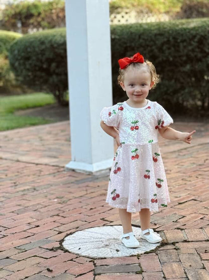 Sweet Cherry Sequins Dress in Pink- Girls (2-7)