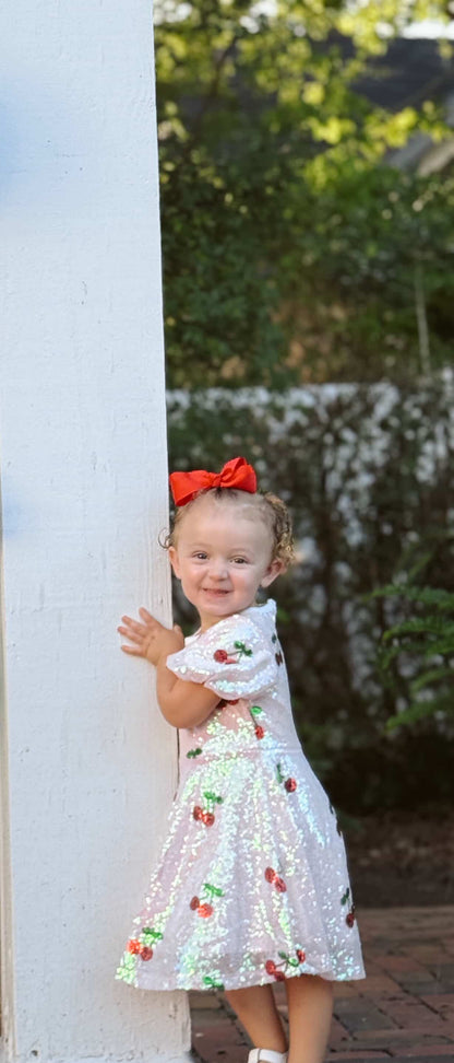 Sweet Cherry Sequins Dress in Pink- Girls (2-7)