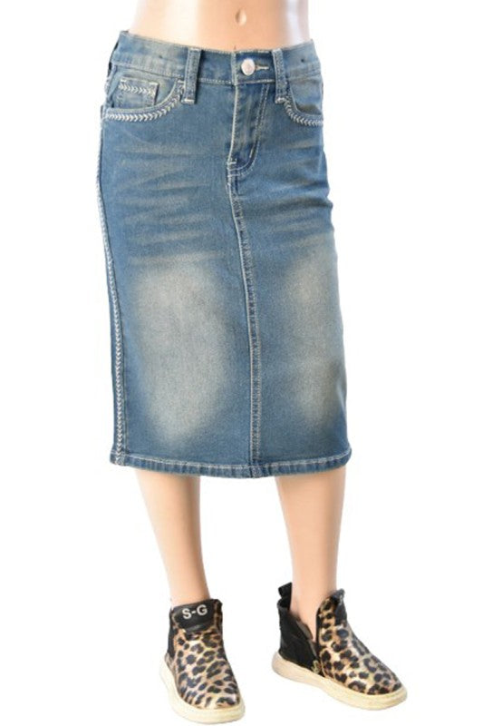 Lioren Denim Skirt in Vintage Wash- Tween- (S 4/6-L 12/14)