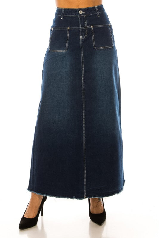 *Preorder* Collins Denim Maxi Skirt in Dk Indigo Wash- Misses and Plus (S-3X)