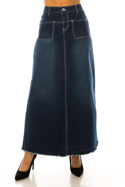 *Preorder* Collins Denim Maxi Skirt in Dk Indigo Wash- Misses and Plus (S-3X)