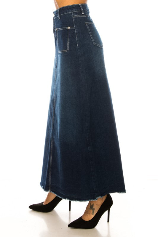 *Preorder* Collins Denim Maxi Skirt in Dk Indigo Wash- Misses and Plus (S-3X)